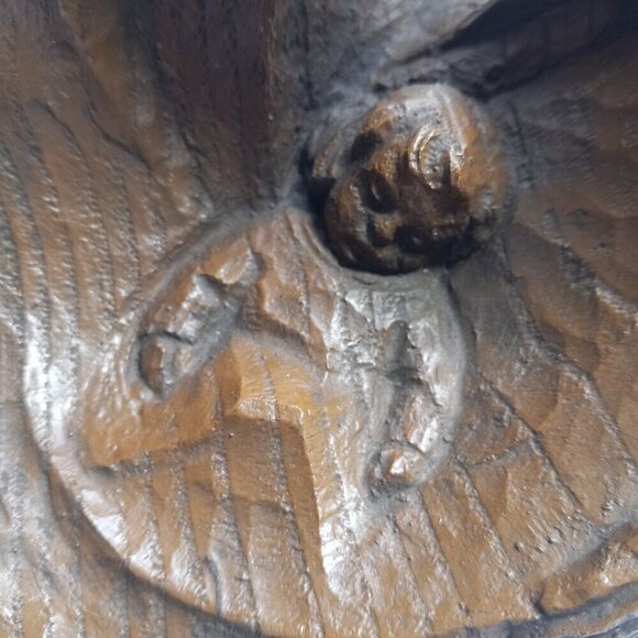 Holy Family Religious Woodgrain Statuette Vintage Resin Dk. Mid Century 1960s - Picture 8 of 9